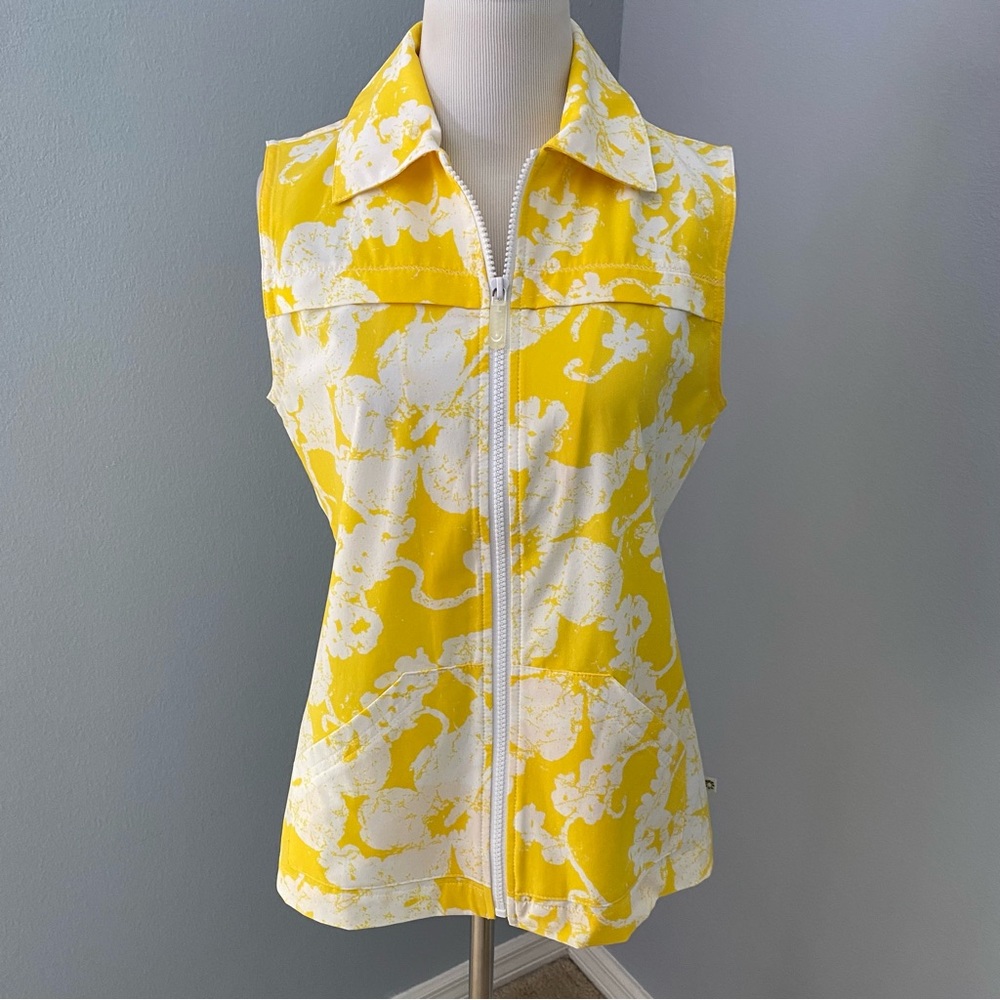 Zenergy by Chico's Yellow White Floral Vest Small S Golf Tennis Exercise